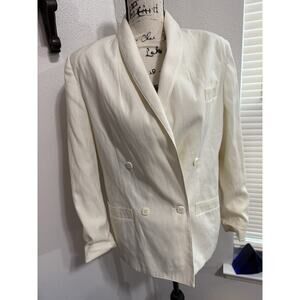 Vintage 80s Oversized Brian David Canada Blazer Linen Style Jacket Cream Womens